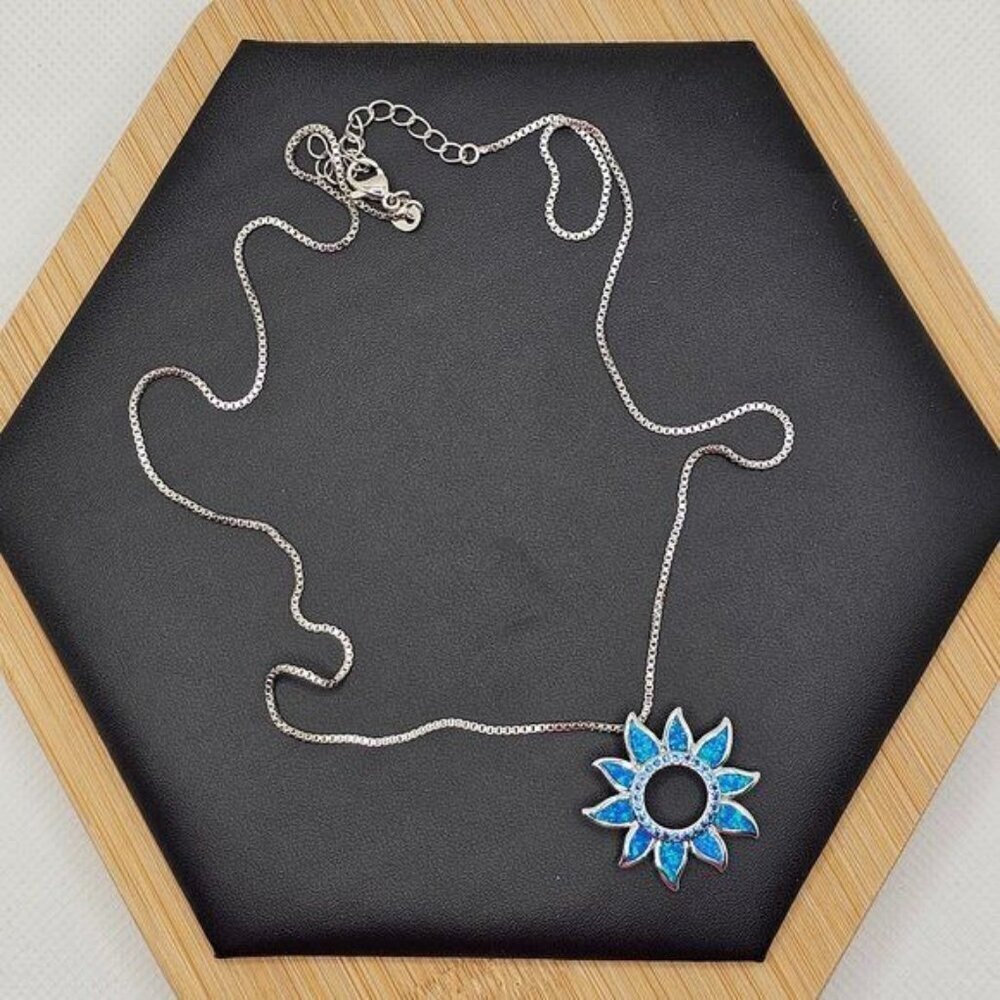 Sunburst Pendant Necklace With Synthetic Blue Opal (NWOT)